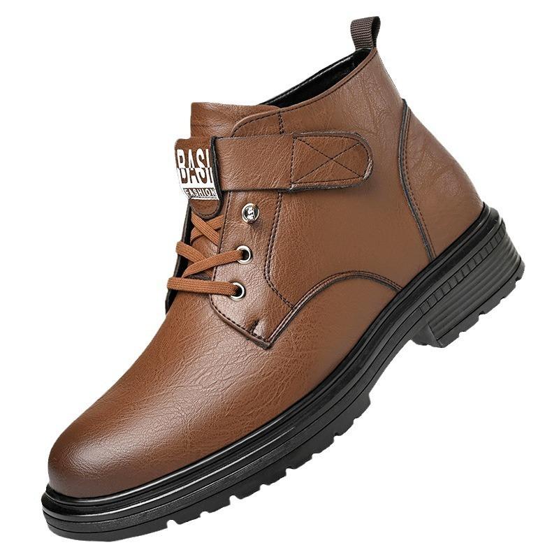 Winter Martin boots genuine leather trend velvet thermal tooling boots retro casual leather boots men's British