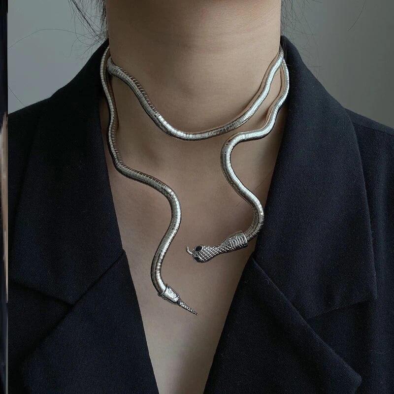 Punk Bendy Snake Náhrdelník Wrap Skládací náramek pro ženy Mužské robustní šperky