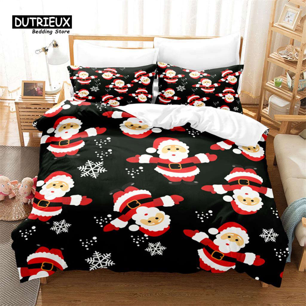 3pcs Christmas Duvet Cover Set, Cartoon Santa Claus Bedding Set, Soft Comfortable Breathable Duvet Cover, For Bedroom Guest Room