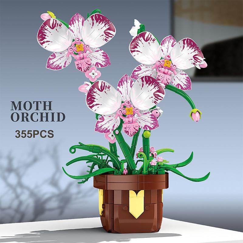 T1117-1120 Baustein Topfpflanze Blumenstrauß Orchidee Sonnenblume Rose Kleine Teile Zusammengebaut Schreibtisch-Dekorationen Kindergeschenke