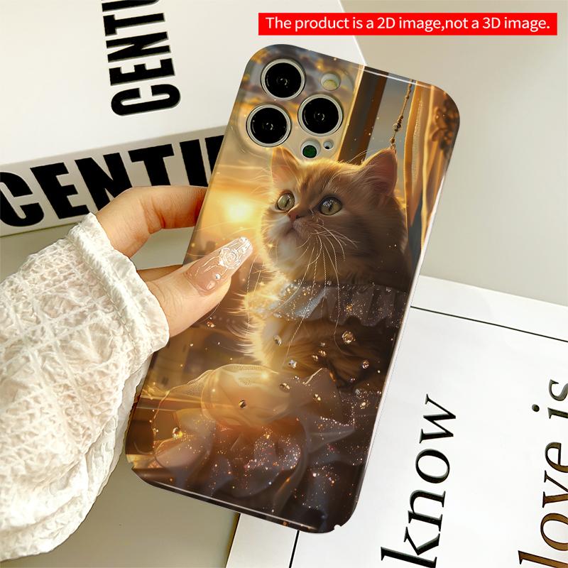 2DFlat Golden Sunset Cat In Ruffled Dress All Inclusive Film Hard iPhone Case, Compatible with iPhone 18 Pro Max 17 16 15 14 13 12 11