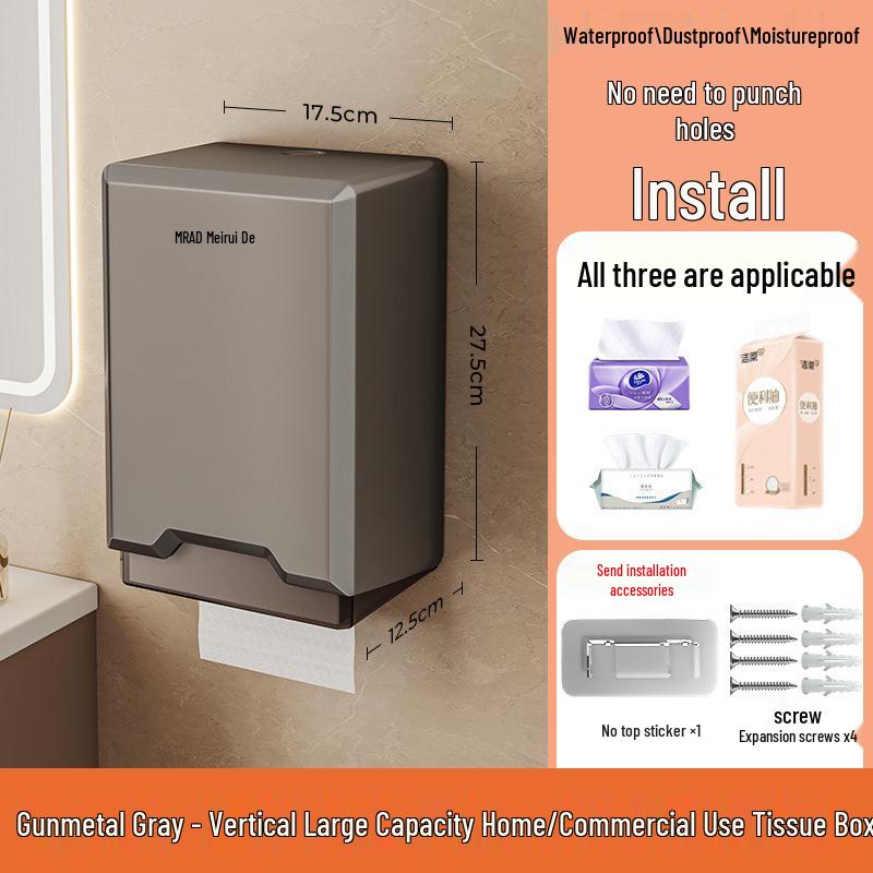 Punch-Free Wall-Mounted Tissue Box Holder for Bathroom, Kitchen, and Living Room