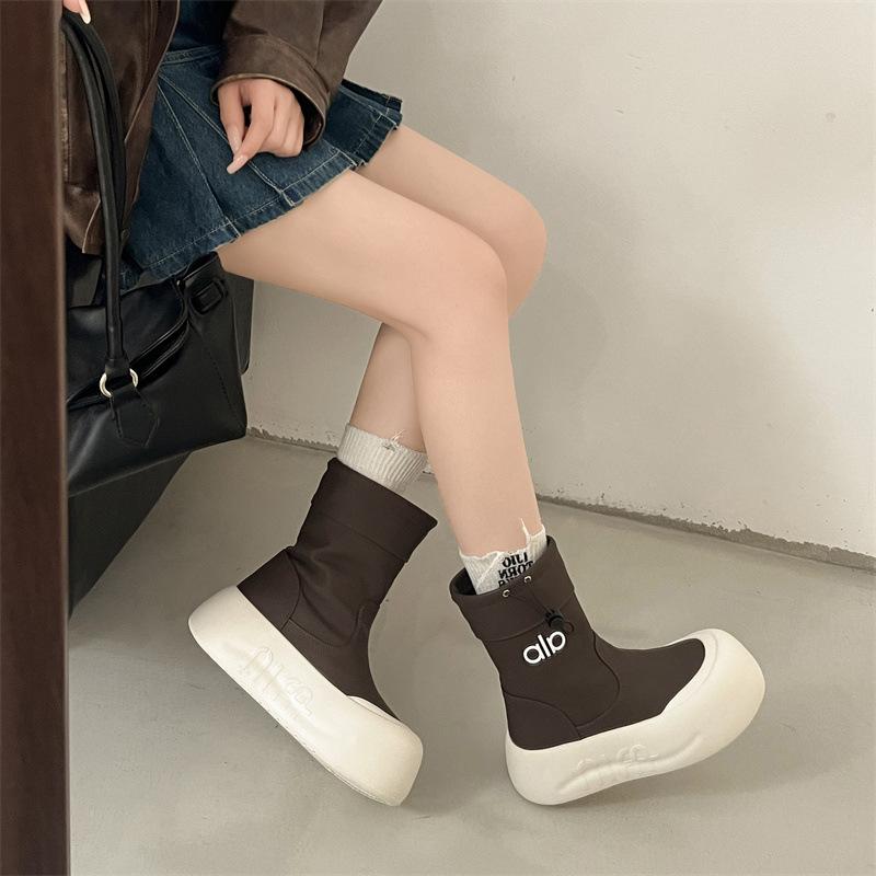 Thick-soled Heightening Micro-elastic Short Tube Thin Boots Women's 2025 Autumn New Ins Wind Short Boots Muffin Bottom Women's Boots