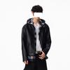 Men's High-End Black Leather Motorcycle Jacket with Shoulder Pads and Stand Collar