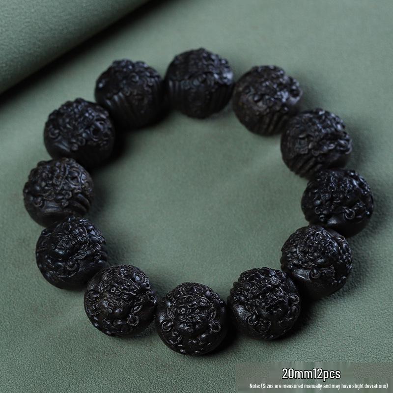Bodhisattva Exquisitely Carved Agarwood & Sandalwood 20mm Buddhist Prayer Beads Bracelet