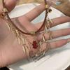 Maillard style leather chain water drop fringed necklace sweet cool niche double-layer collarbone chain female choker neck chain tide