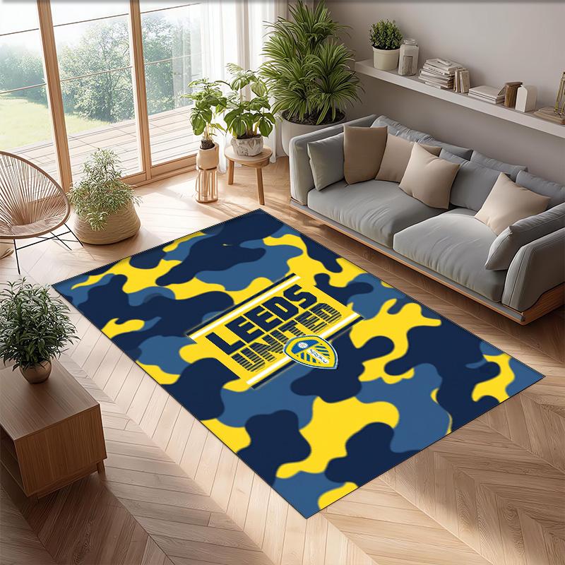 Leeds United Voetbal Print Kristalfluweel Tapijt, Comfortabel Waterabsorberend Antislip Binnen Vloerkleed