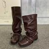 Mode Vintage Schnürstiefel Blockabsatz Plateau Oberschenkelstiefel Damen Kniehoch Spitzschuh Hohe Ritterstiefel