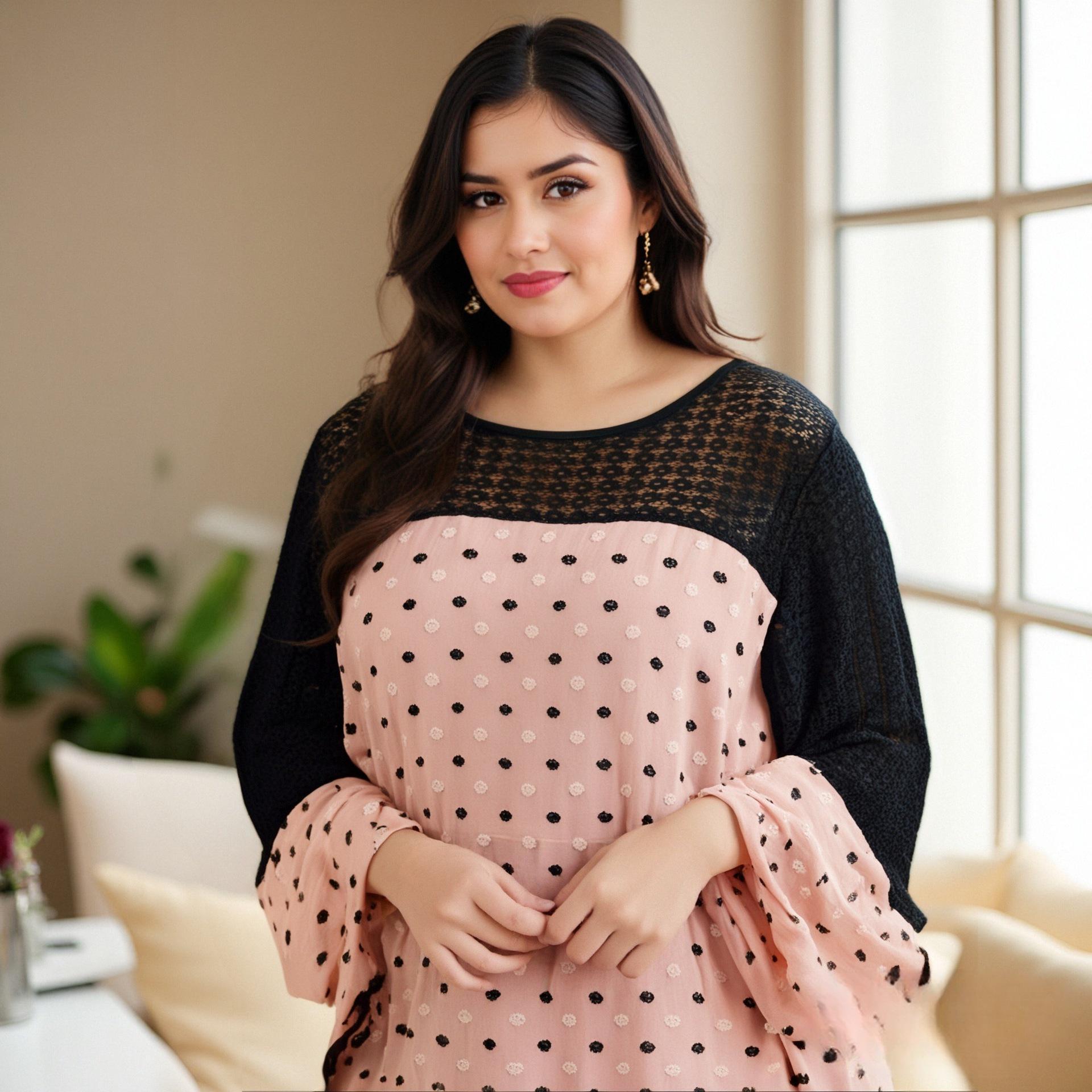 

Элегантный свободный халат в горошек большого размера - Этнический стиль Ближнего Востока и Африки One Size розовый