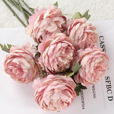 Buquê de flores artificiais peônia, 5 peças, flores falsas, rosa ocidental, chá, rosa, casamento, acessórios de parede, decoração de casa, adereços de fotos