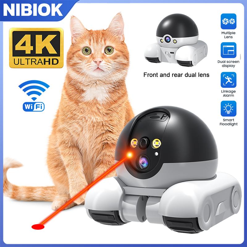 

NIBIOK Home Pet Camera Dual Lens HD 8MP 4K Wifi Mobile Camera Pet Tracking Color Night Vision Laser Indication Teasing Cat Remote Monitoring WIFI Camera