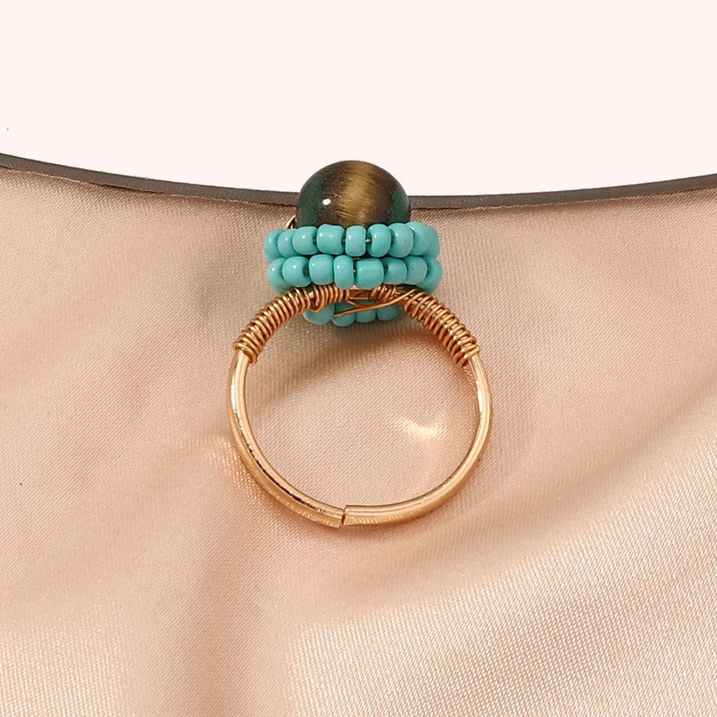 Cross-border e-commerce French retro stone temperament light luxury versatile trend Amazon hand-woven jewelry ring
