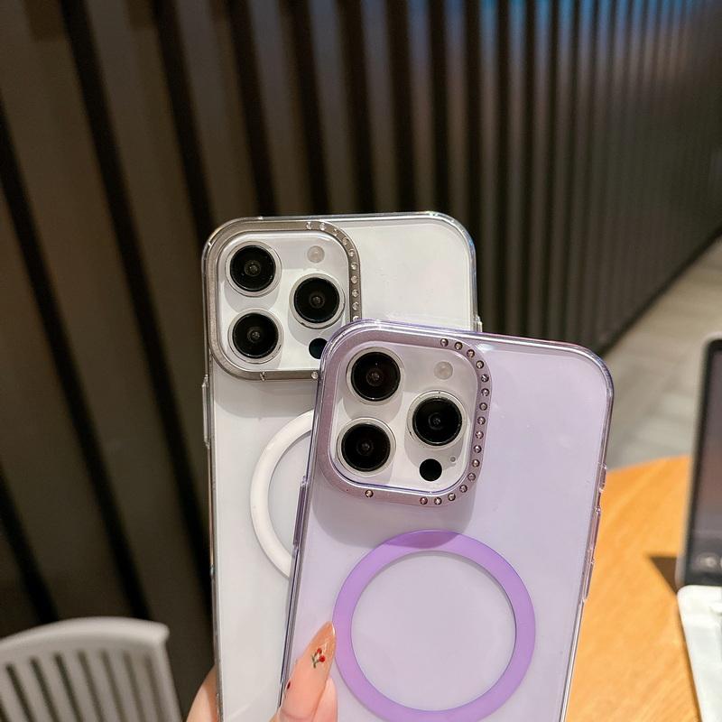Diamantrahmen Metall Kamera Ständer Handyhülle Für iPhone 16 Pro 15 Pro Max 14 für Magsafe Klar Stoßfest Kabelloses Laden Magnetische Rückseite