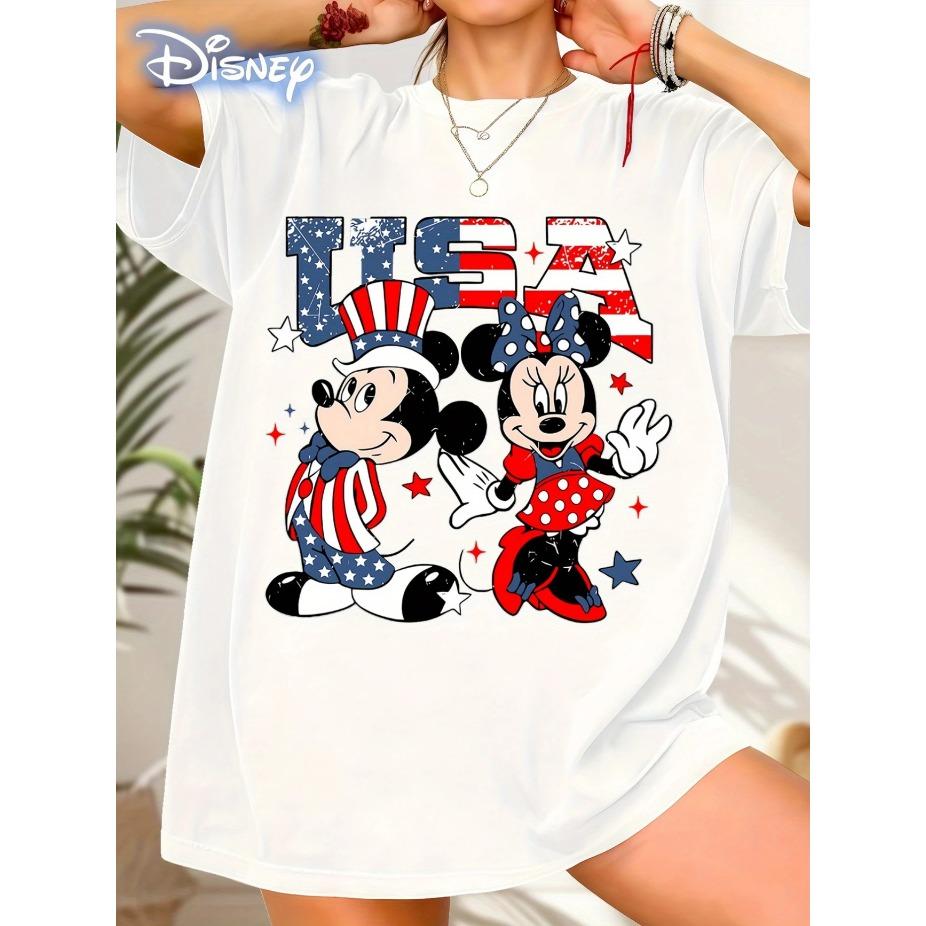 Women's American Flag & Butterfly Print Crew Neck T-Shirt - Casual Short Sleeve Spring/Autumn Top Vibrant Colors Printed Top