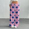 Women's Casual Fashion Printed Elastic Waist Loose Straight Leg Pants With Rope
