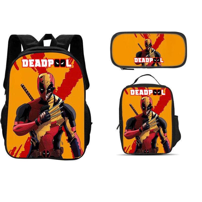 Deadpool Movie 3Pcs Set Backpack+Pencil Case+lunch Bags  Fashion Boy and Girl Child Gift School Stationery
