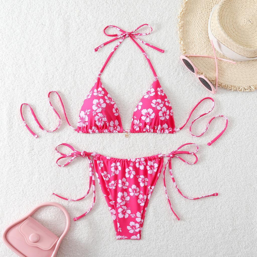 1011 nuevo traje de baño estampado europeo y americano para mujer, bikini sexy con cordones para vacaciones, traje de baño de playa, bikini