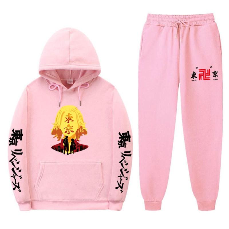 Mens Hooded Long Sleeve Streetwear Sweatshirt Set Casual Oversized Cotton Blend Tracksuit Fall
