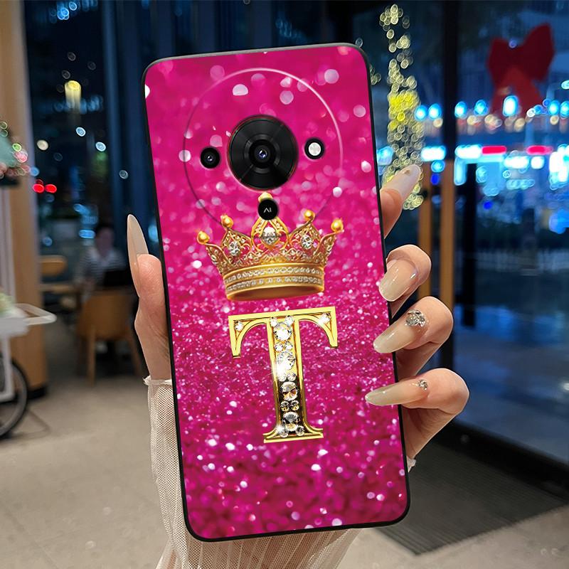 Elegant Simple Crown Initial Letter Case For ZTE Blade A76 5G Soft Silicone Black Case Shockproof Shell ZTE Blade A76 5G Casing
