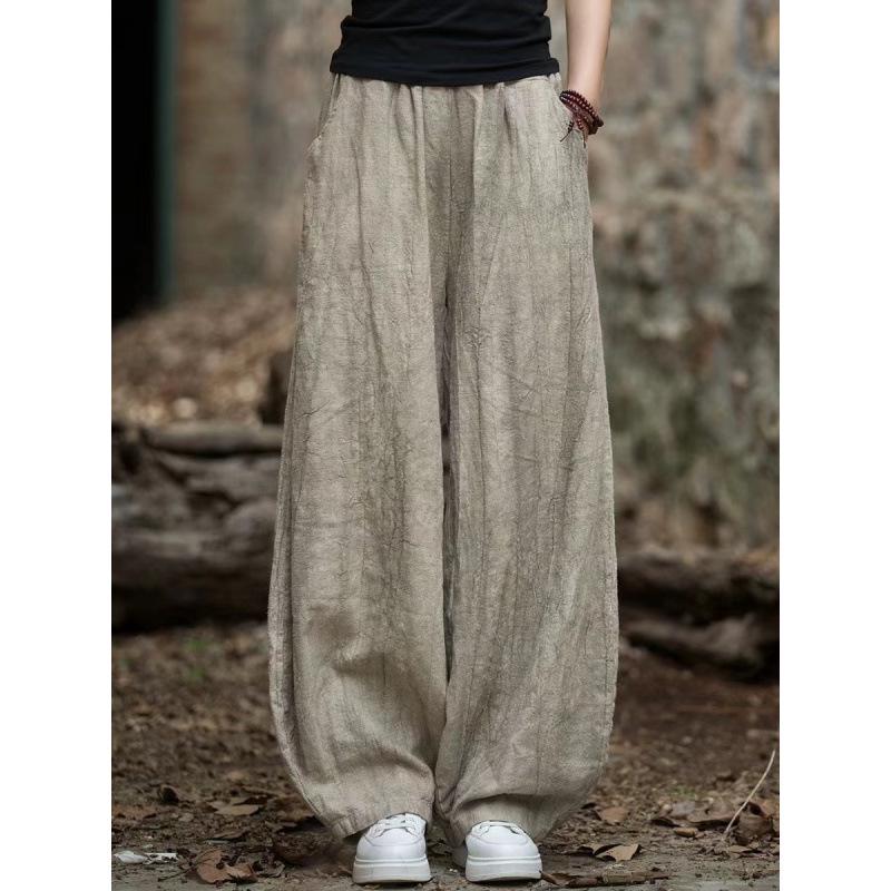 Women's 2025 Distressed Cotton Linen Lantern Pants - Casual, Versatile, Literary Style for Travel