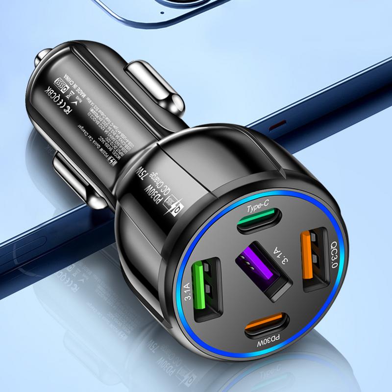 Multiple Car Charger Port 75W Car Adapter Fast Car Charger Multi-functional Car Charger Adapter USB Car Charger For Outdoor