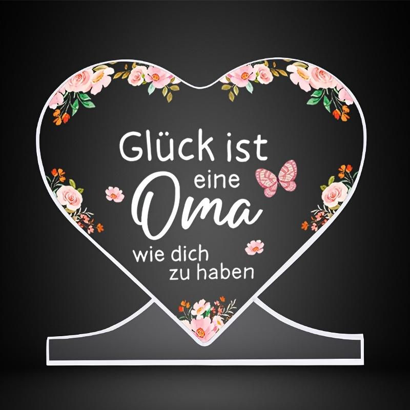 German Gift for Grandma, Oma Heart Birthday Pink Flower Butterfly Funny Desk Acrylic Decorative Plaque, Table Decoration, Floral Design, Cute Or 11*10.5cm