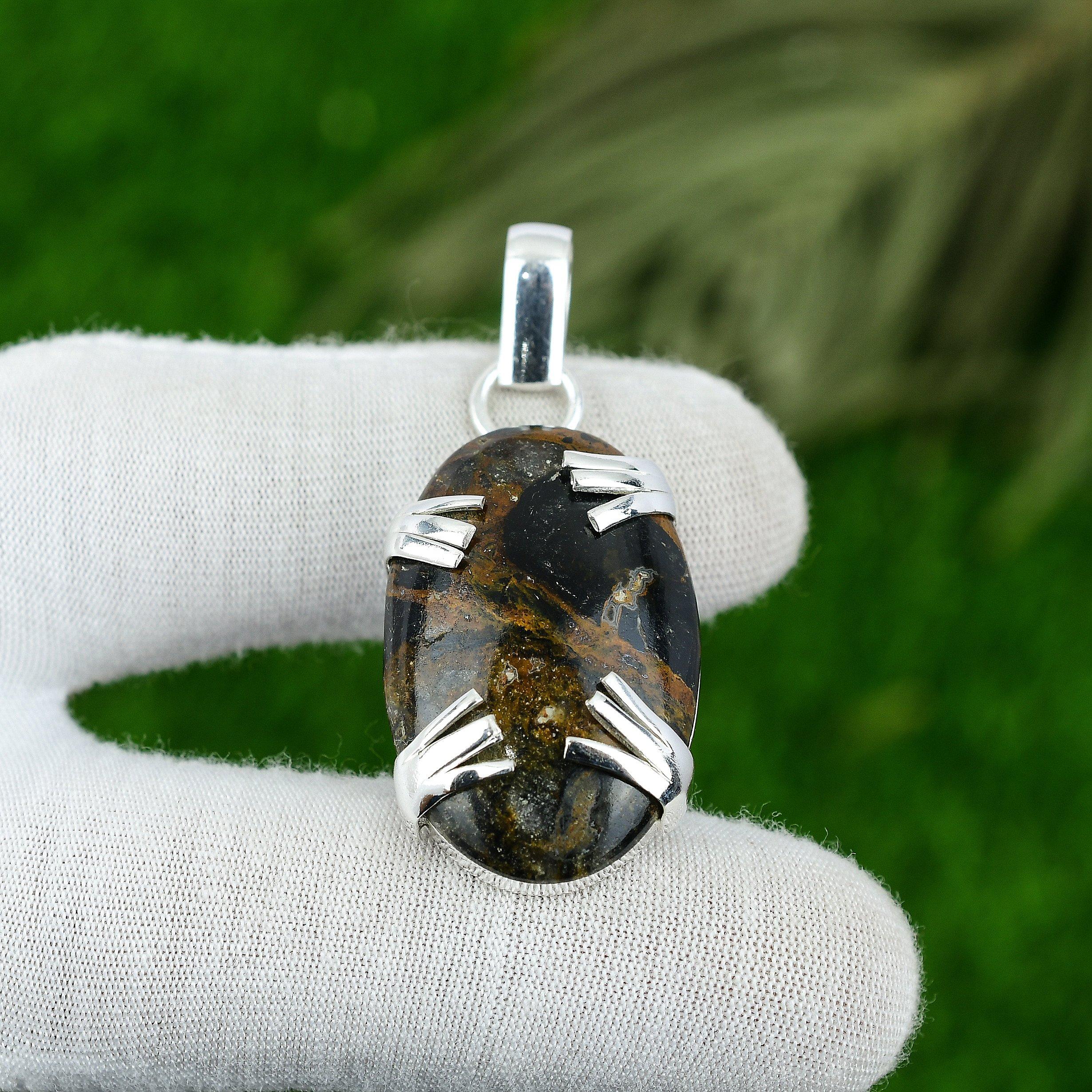 Womens day Deal Golden Pietersite Gemstone Birthday New Pendant Sterling Silver