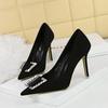 Fashion Women 9cm High Heels Pumps Lady Nightclub Crystal Buckle Green Black Wedding Classic Heels Suede Satin Crystal Replica Shoes