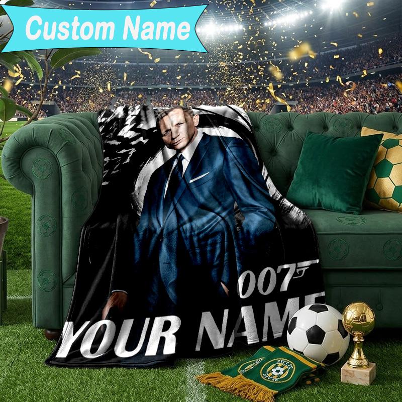 Custom Name Blanket James Bond Movie Collage Blanket Bedding Blanket for Travel, Camping, Living Rooms, Offices, Sofas, Fan Christmas Gift