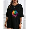 Crew Neck T Shirt White Rainbow Smile Face Print Casual Wear For Women Summer Outfits Street Style Fashion Top