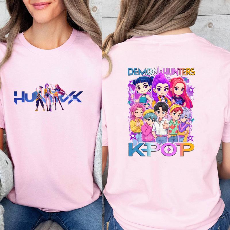 Fashion Korean Short Sleeved T-shirt for Women Clothes Short Sleeved Tees Kpop Demon Hunter HuntrX Oversized Top Y2K Clothing