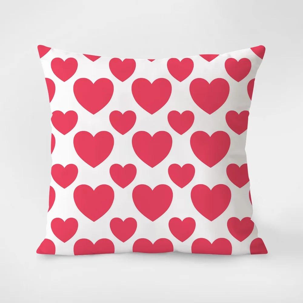 Red Love Heart Romantic Love Pattern Pillowcase Living Room Sofa Cushion Cover Bedroom Room Bedside Home Decoration