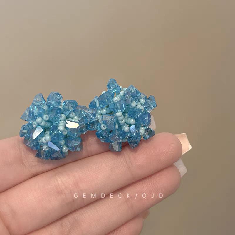 Colorful Dopamine Fabric Beaded Earrings – Women's Studs, Seaside Vacation Style, Ear Clips