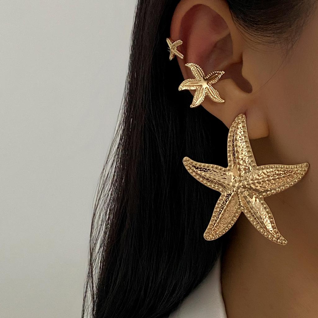 Ingemark 4Pcs Bohemian Exaggerated Large Starfish Stud Earrings for Women Trendy Creative Party Beach Earring Charm Jewelry Gift