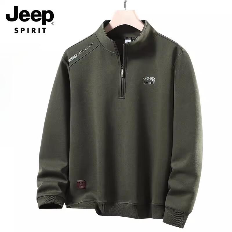 JEEP SPIRIT Men's Half-Zip Stand Collar Sweatshirt