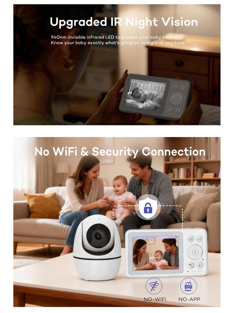 3.2-inch Wireless HD Baby Monitor with Pan-Tilt