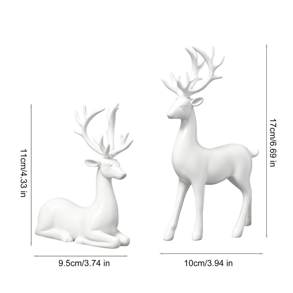 Reindeer Tabletop Decor 2 Pieces Festive Decoration Christmas Deer Sculpture Desk Elk Sculpture For Living Room Bedroom Holiday