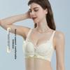 Breezy Light Luxury Lace Perforated Cup Bra, Lightweight Breathable Push Up Side Gathering Women Bra