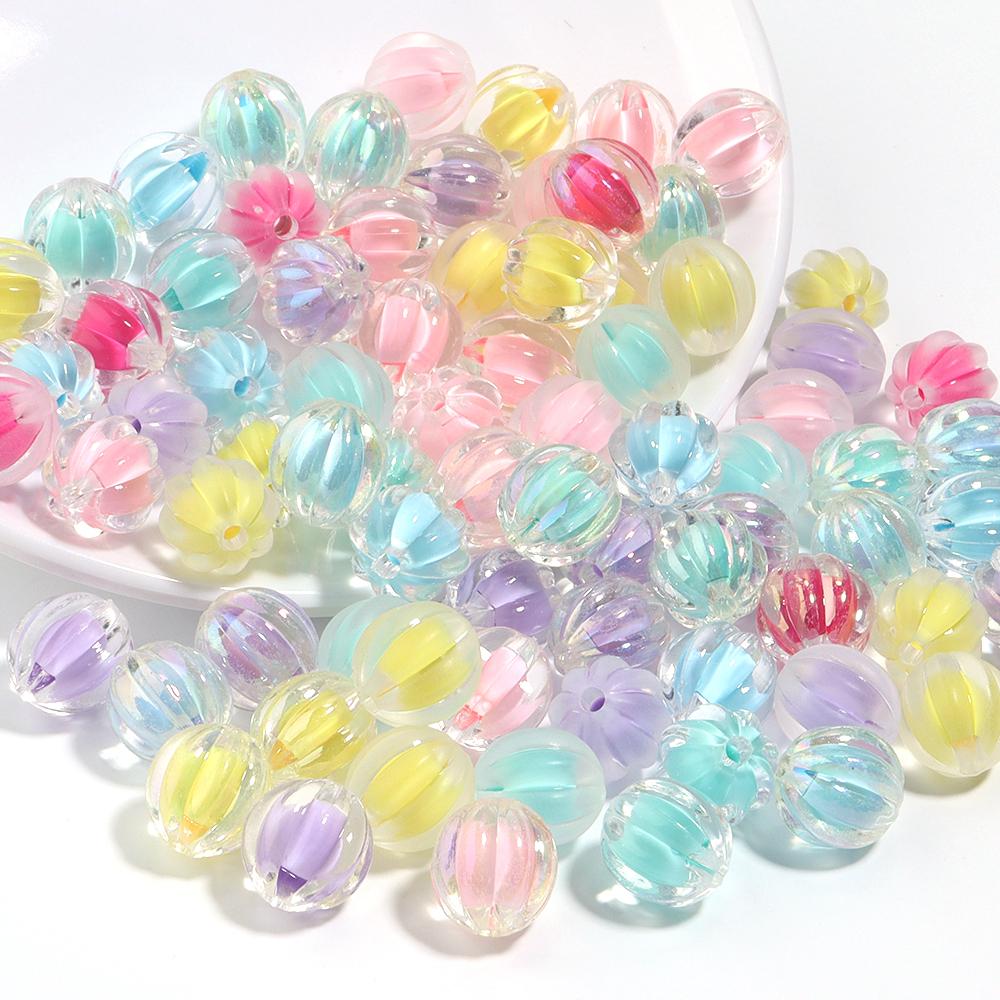 50Pcs 12x11mm Pumpkin Shaped Acrylic Beads Colorful Spaced Beads For Handmade Bracelets Phone Chains DIY Jewelry Accessories