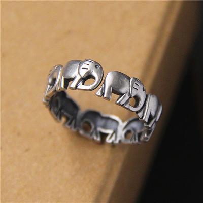 Buyee 925 Sterling Silver Elephant Open Ring for Women Men Cute Animal Jewelry Ethnic Boho Fine Fashion Hypoallergenic Ring Gift