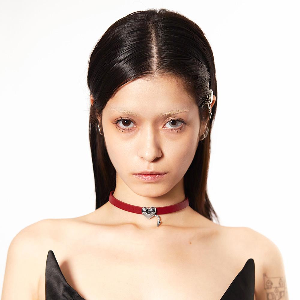 Everybirthday Heart Cupid Leather Choker Red