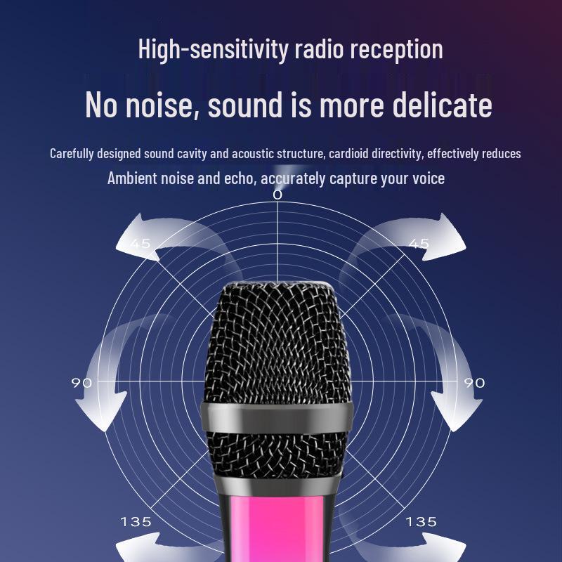 Wireless RGB Microphone with Colorful Atmosphere Light for Stage, KTV, and Home Amplifier Performance