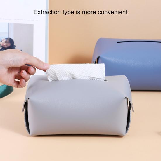 Tissue Box Solid Color Multi-Function Faux Leather Napkins Storage Pouch Car Decor