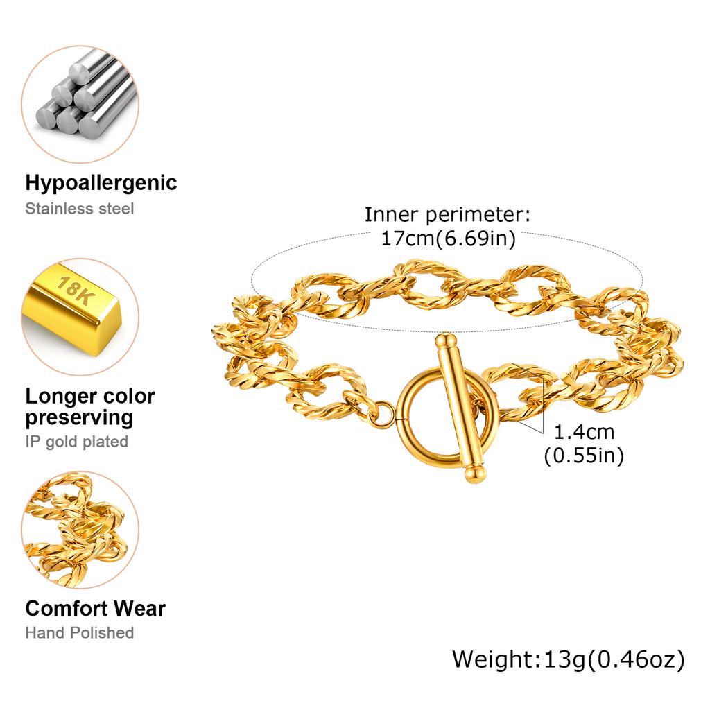Simple Twist Chain OT Buckle Bracelet Women's Stainless Steel Gold Color Bracelets Fashion Jewelry Gifts