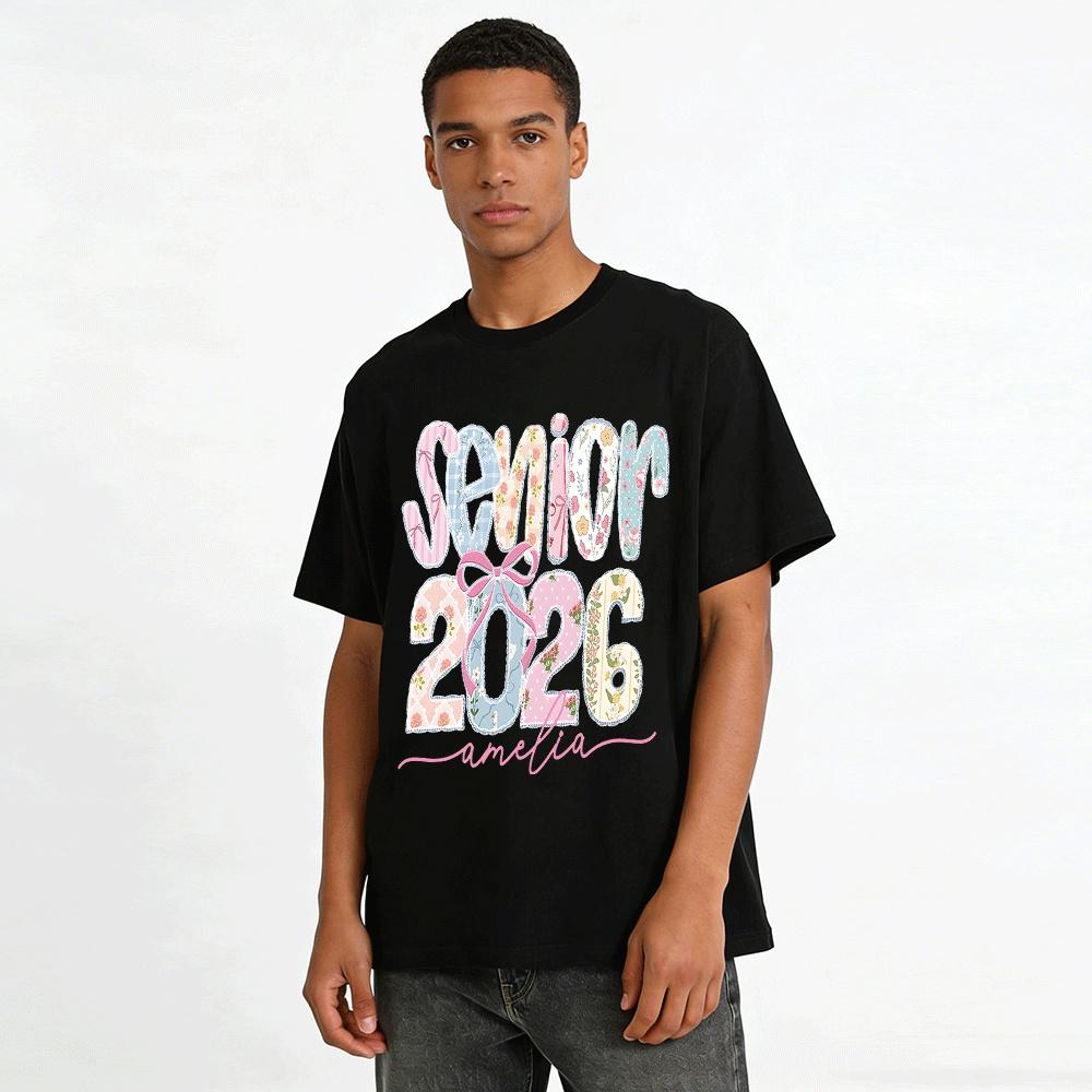 Floral Patchwork Senior 2026 Amelia Custom Graduation Top Pure Cotton T-shirt
