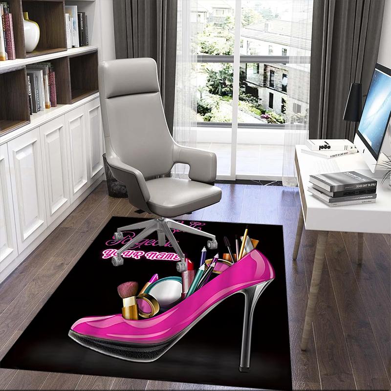 1PC Custom Name Glamorous Makeup Shoes Theme Floor Mat Ideal for Living Room, Game Rooms, Office, Bedroom,Floor Mat Playful Design