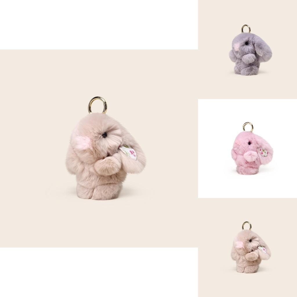 Light Luxury Bunny Plush Keychain With Floral Pattern For Ladies Fashion Accessories