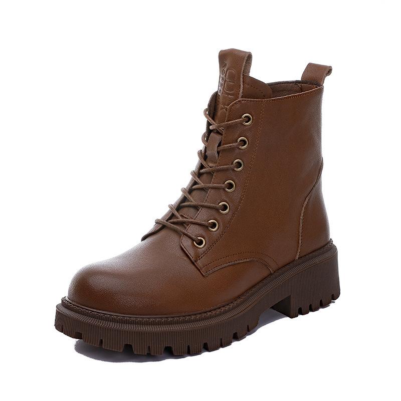 Leather Martin Boots Women's Velvet 2026 New Autumn and Winter Single Cotton Boots British Style Short Boots Thick Sole