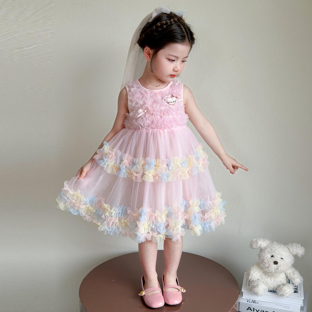 Girls' Summer Dress 2026 New Stylish Beautiful Baby Girl Vest Mesh Skirt Summer Children's Princess Skirt