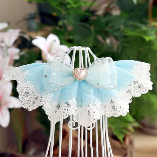 Cat Lace Collar Faux Pearl Decoration Soft Comfortable Pet Cat Dog Bowknot Saliva Towel Daily Collocation